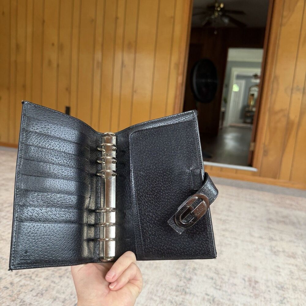 Gucci Pocket Agenda Cover Black Leather Planner Organizer Vintage Made in Italy - Picture 13 of 16